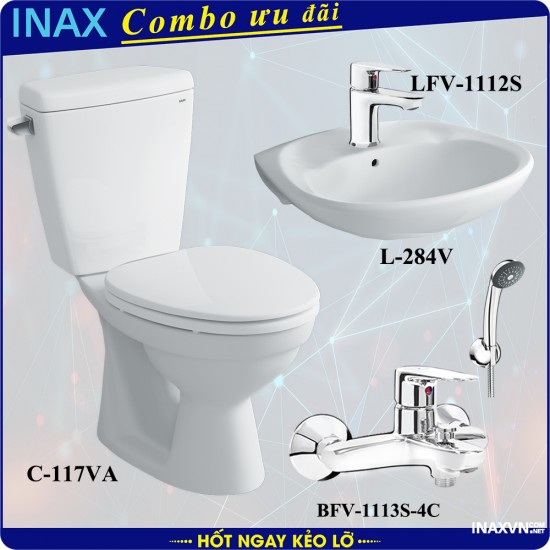 Combo khuyến mãi bồn cầu inax C-117VA + L-284V + LFV-1112S + BFV-1113S - Thiết bị vệ sinh inax Combo khuyến mãi bồn cầu inax C-117VA + L-284V + LFV-1112S + BFV-1113S - Thiết bị vệ sinh inax