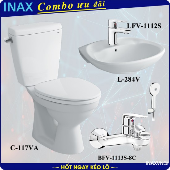 Combo khuyến mãi bồn cầu inax C-117VA + L-284V + LFV-1112S + BFV-1113S-8C - Thiết bị vệ sinh inax Combo khuyến mãi bồn cầu inax C-117VA + L-284V + LFV-1112S + BFV-1113S-8C - Thiết bị vệ sinh inax