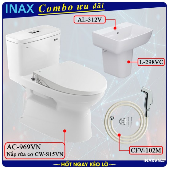 Combo khuyên mãi bồn cầu inax AC-969VN nắp CW-S15VN + AL-312V + L-298VC + CFV-102M - Thiết bị vệ sinh inax Combo khuyên mãi bồn cầu inax AC-969VN nắp CW-S15VN + AL-312V + L-298VC + CFV-102M - Thiết bị vệ sinh inax