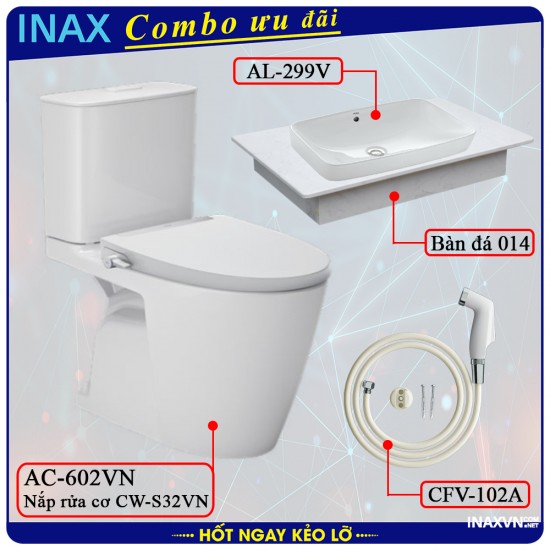 Combo khuyên mãi bồn cầu inax AC-602VN nắp rửa cơ CW-S32VN + AL-299V + DB04 + CFV-102A - Thiết bị vệ sinh inax Combo khuyên mãi bồn cầu inax AC-602VN nắp rửa cơ CW-S32VN + AL-299V + DB04 + CFV-102A - Thiết bị vệ sinh inax