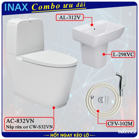 Combo khuyên mãi bồn cầu inax AC-832VN nắp rửa cơ CW-S32VN + AL-312V + L-298VC + CFV-102A - Thiết bị vệ sinh inax Combo khuyên mãi bồn cầu inax AC-6832VN nắp rửa cơ CW-S32VN + AL-312V + L-298VC + CFV-102A - Thiết bị vệ sinh inax